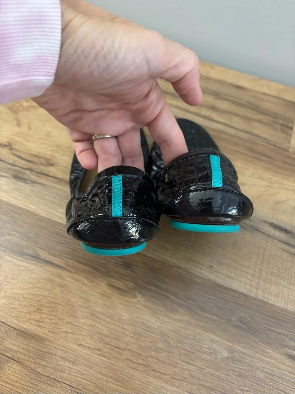 Tieks by Gavrieli Foldable Ballet Flats Obsidian Black Croc Patent